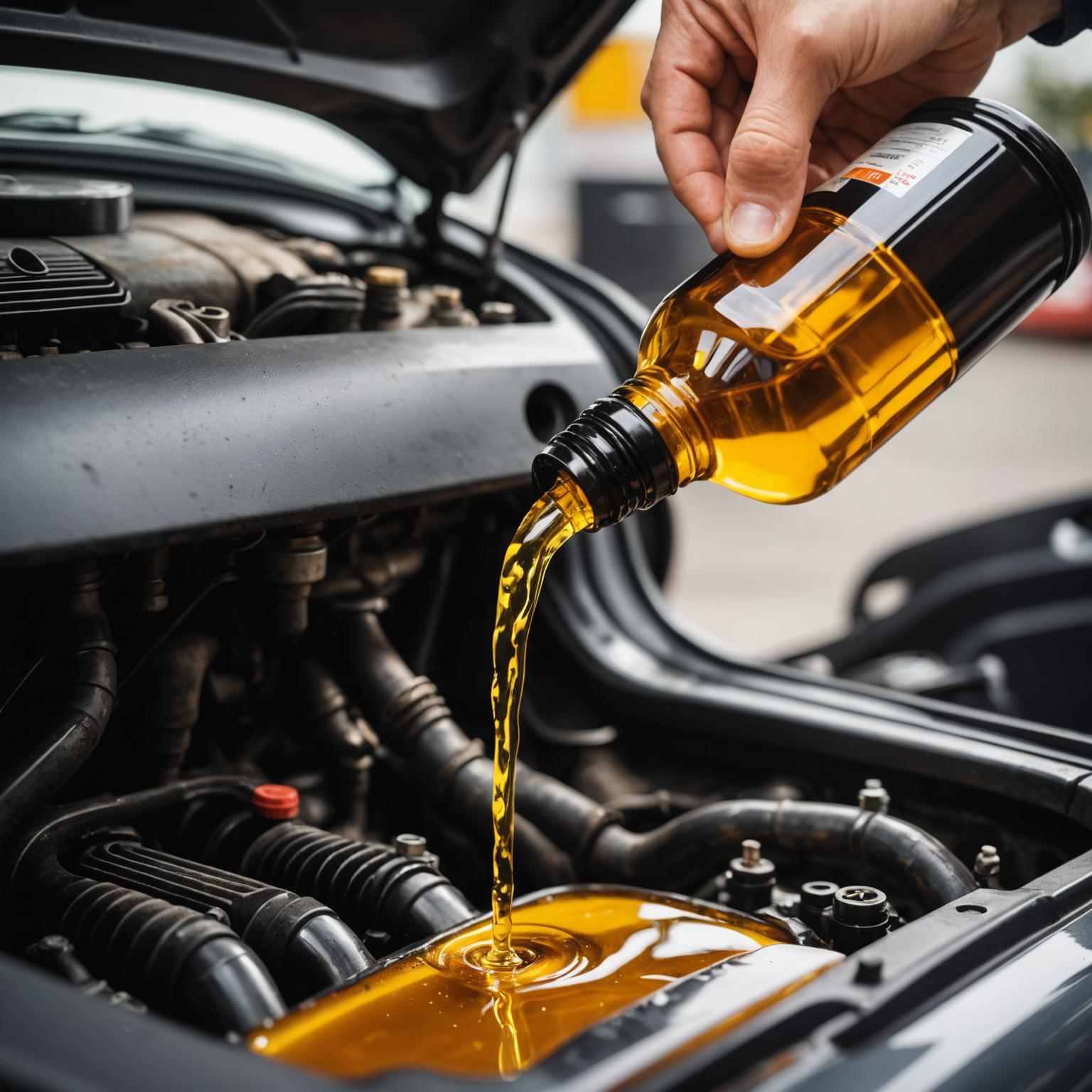 Engine oil being poured into a car engine